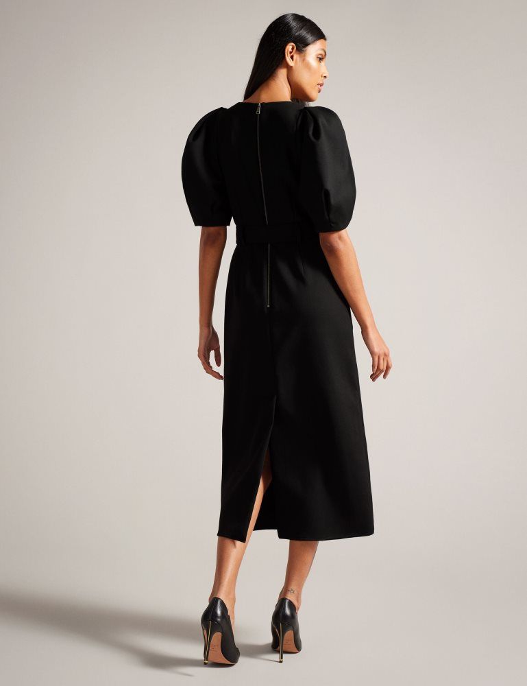 Ted Baker Gabyela - Structured Puff Sleeve Midi Dress With Belt Anzüge Damen Schwarz | 860275-CSL