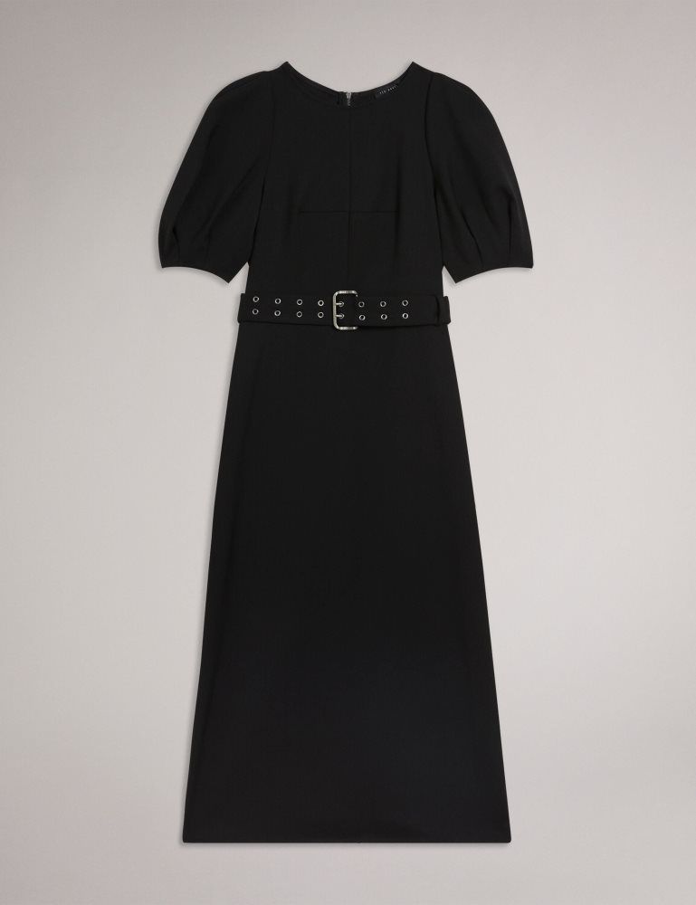 Ted Baker Gabyela - Structured Puff Sleeve Midi Dress With Belt Anzüge Damen Schwarz | 860275-CSL