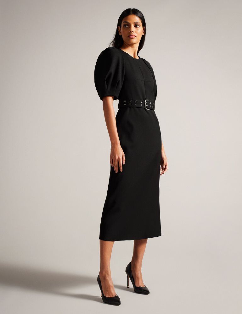 Ted Baker Gabyela - Structured Puff Sleeve Midi Dress With Belt Anzüge Damen Schwarz | 860275-CSL