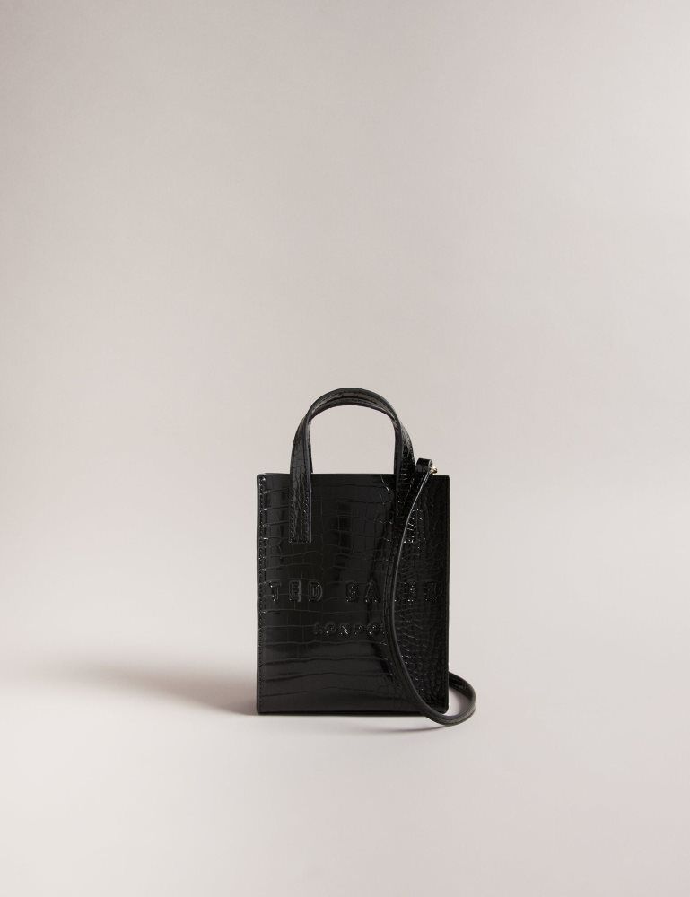 Ted Baker Gatocon - Mini Croc Effect Icon Tote Bag Tragetaschen Damen Schwarz | 865431-PXU