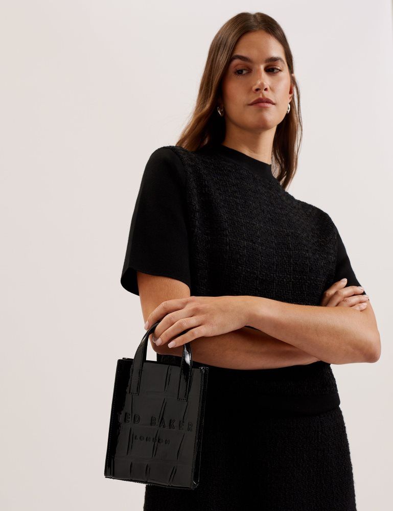 Ted Baker Gatocon - Mini Croc Effect Patent Icon Tote Bag Tragetaschen Damen Schwarz | 134286-RSU