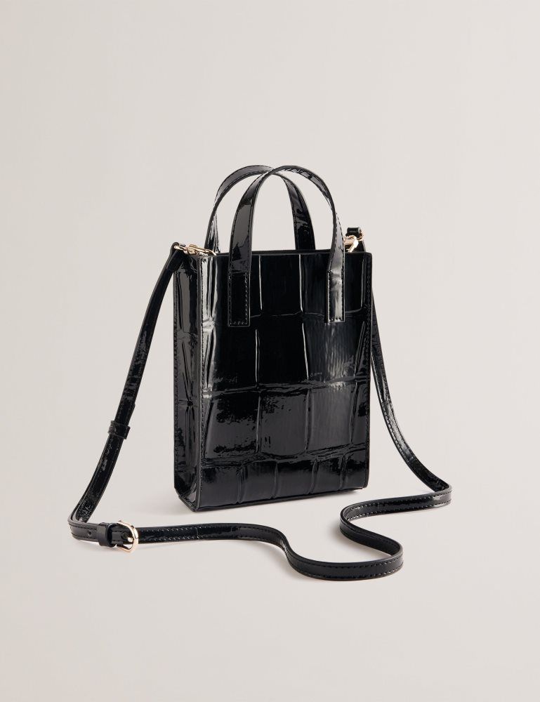 Ted Baker Gatocon - Mini Croc Effect Patent Icon Tote Bag Tragetaschen Damen Schwarz | 134286-RSU
