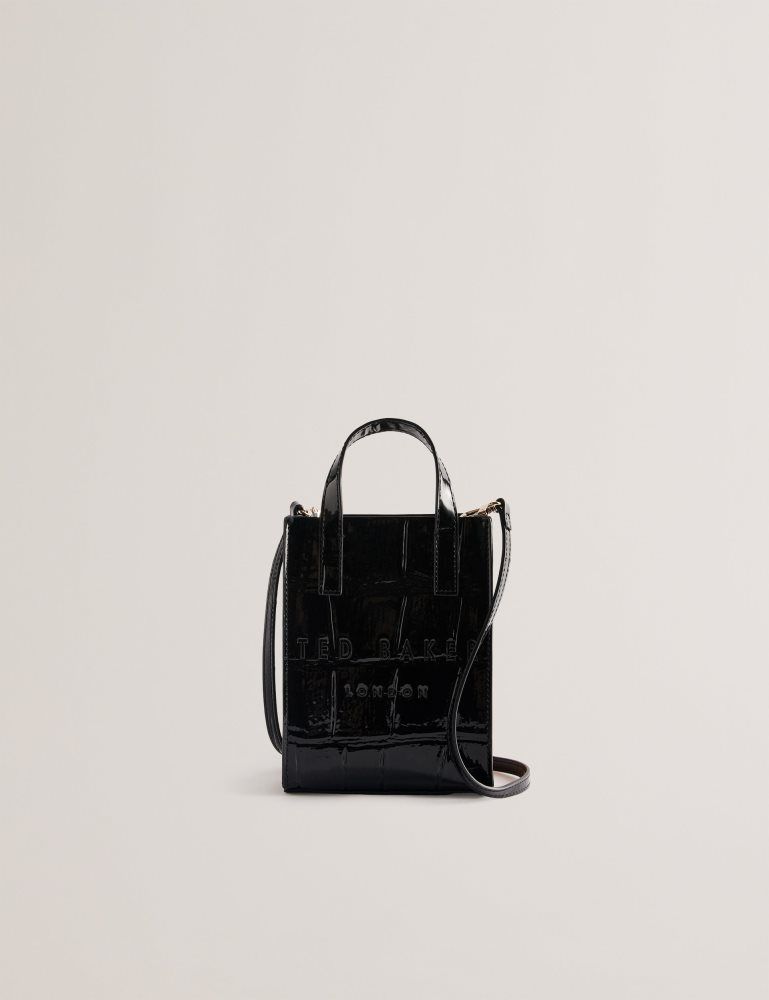 Ted Baker Gatocon - Mini Croc Effect Patent Icon Tote Bag Icon-Taschen Damen Schwarz | 583914-XQP