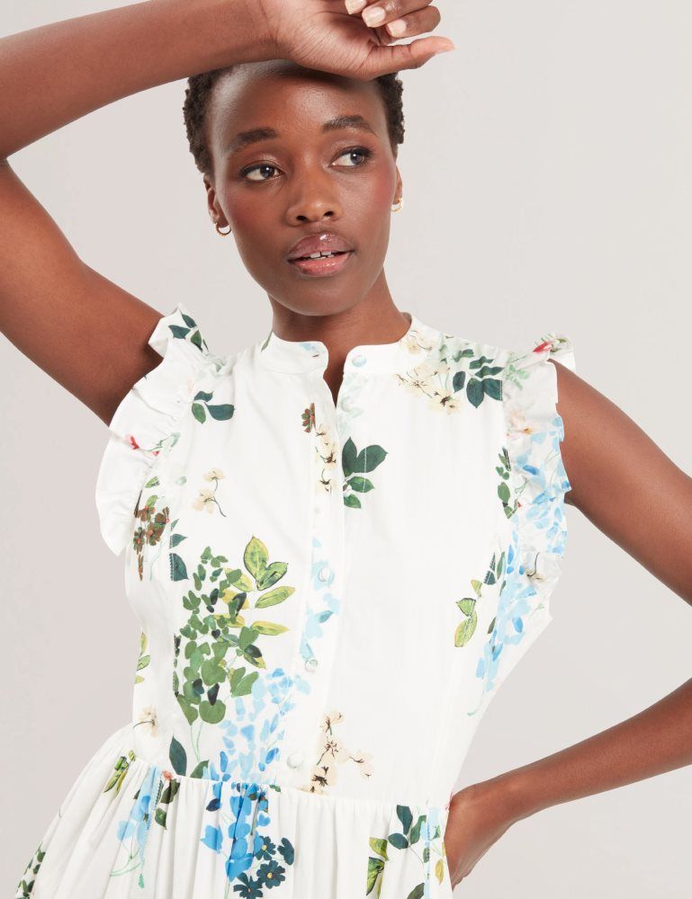 Ted Baker Giolia - Sleeveless Floral Cotton A-line Midi Dress Kleid Damen Weiß | 104238-MPV