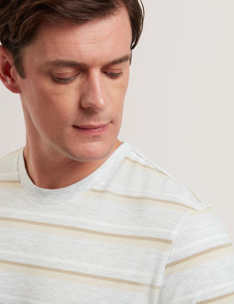 Ted Baker Gorano - Short Sleeve Textured Striped T-shirt Oberteile Herren Ecru | 309561-DZN