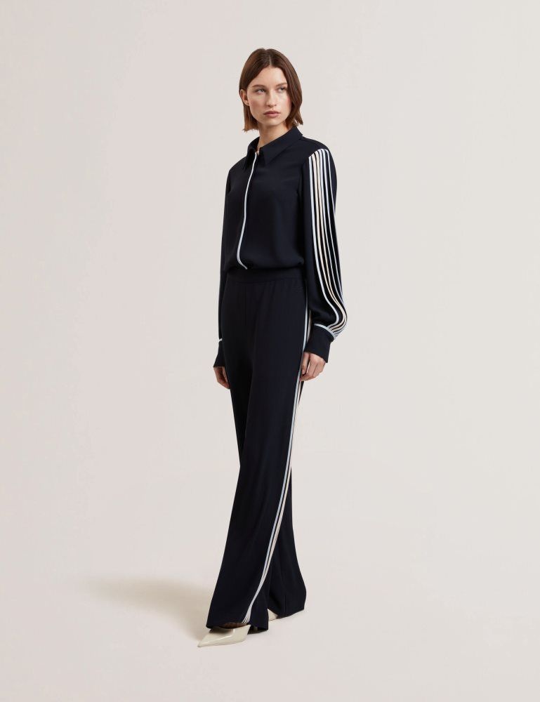 Ted Baker Gorjja - Piping Detail Wide Leg Crepe Trousers Anzüge Damen Navy | 628745-RBA