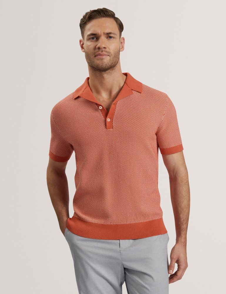 Ted Baker Gregry - Short Sleeve Small Stitch Knitted Polo Oberteile Herren Rot | 615849-ROB