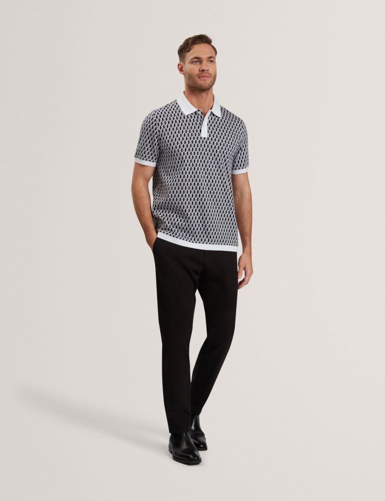 Ted Baker Hamishs - Short Sleeve Jacquard Stripe Geo Polo Oberteile Herren Blau | 261094-PJR