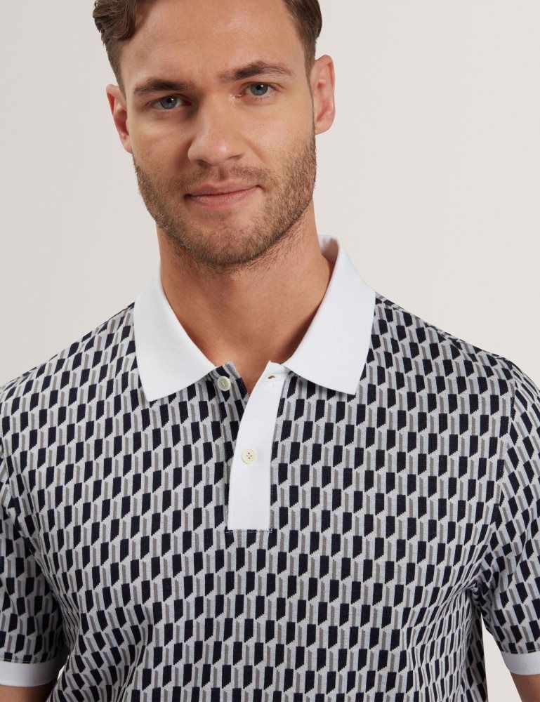 Ted Baker Hamishs - Short Sleeve Jacquard Stripe Geo Polo Oberteile Herren Blau | 261094-PJR