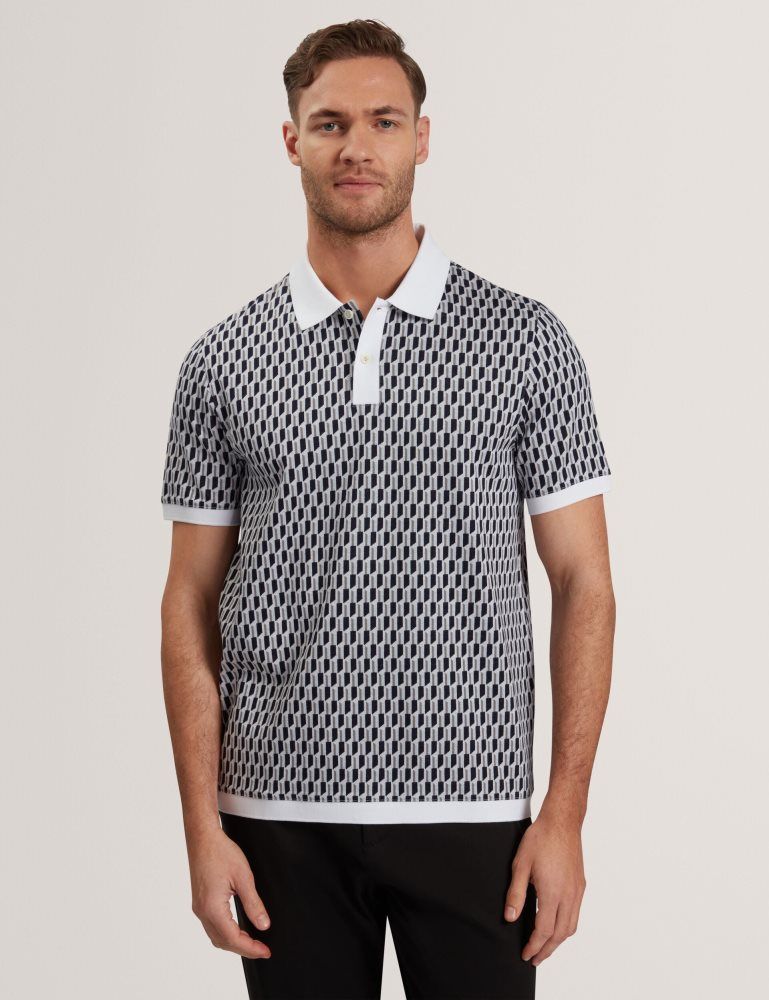 Ted Baker Hamishs - Short Sleeve Jacquard Stripe Geo Polo Oberteile Herren Blau | 261094-PJR