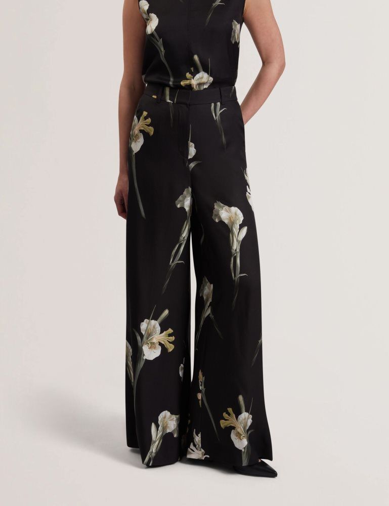 Ted Baker Haydie - Floral Print Wide Leg Tailored Trousers Kurze Hose Damen Schwarz | 168509-RCN