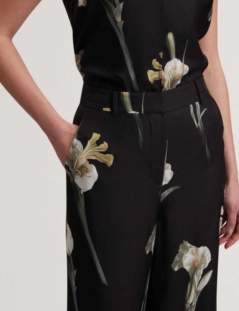 Ted Baker Haydie - Floral Print Wide Leg Tailored Trousers Kurze Hose Damen Schwarz | 168509-RCN