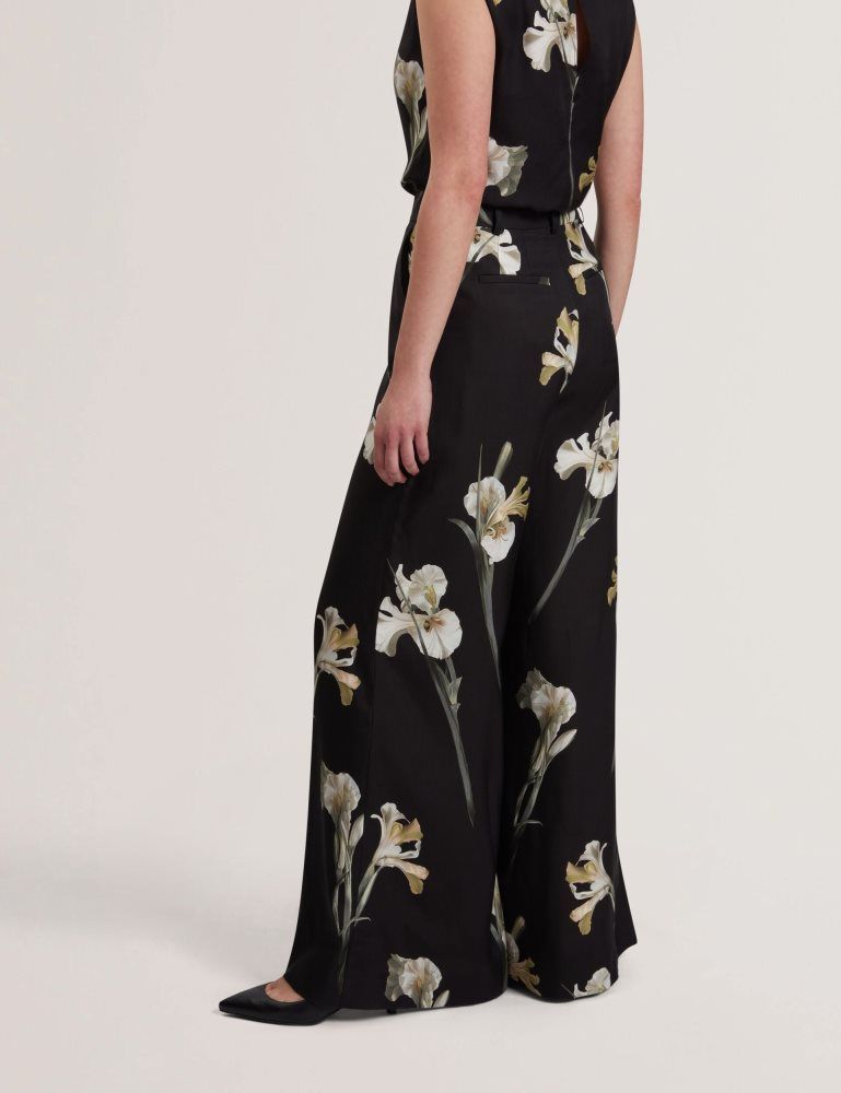 Ted Baker Haydie - Floral Print Wide Leg Tailored Trousers Kurze Hose Damen Schwarz | 168509-RCN