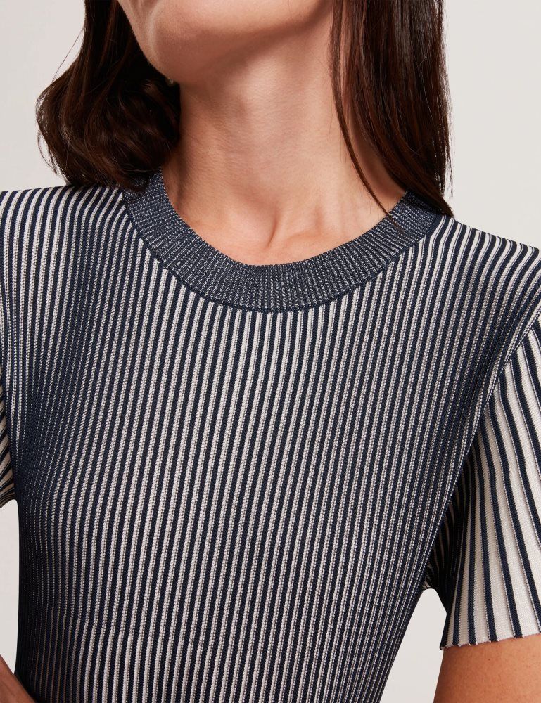 Ted Baker Hethrr - Textured Knit Fluted Short Sleeve Top T-shirts Damen Navy | 235986-ZJV