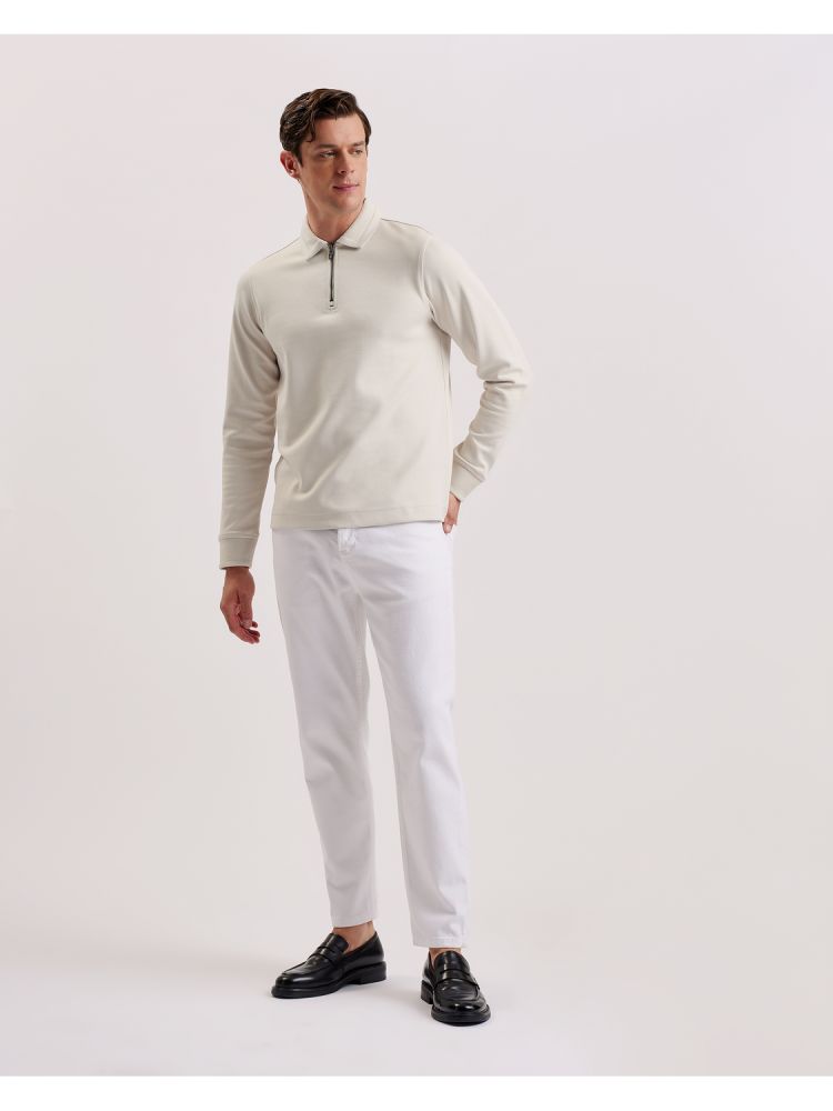 Ted Baker Ingmar - Long Sleeve Cotton Blend Zip Polo Shirt Oberteile Herren Beige | 967823-UNW