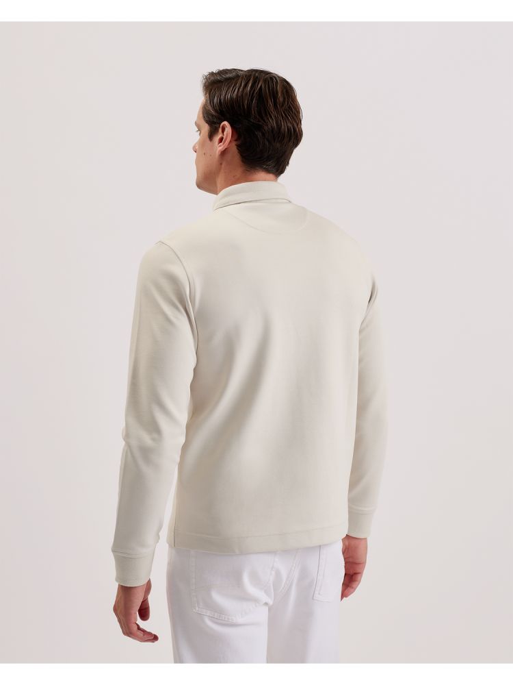Ted Baker Ingmar - Long Sleeve Cotton Blend Zip Polo Shirt Oberteile Herren Beige | 967823-UNW