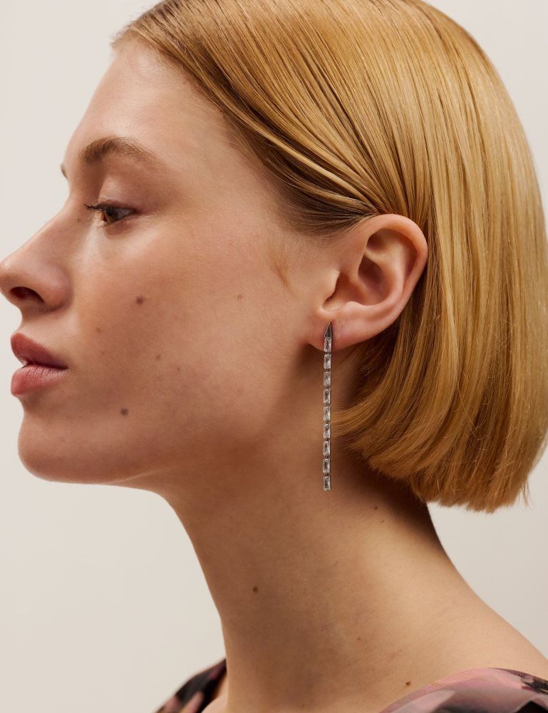 Ted Baker Isalie - Baguette Crystal Long Drop Earrings Schmuck Damen Silber | 280961-LDP