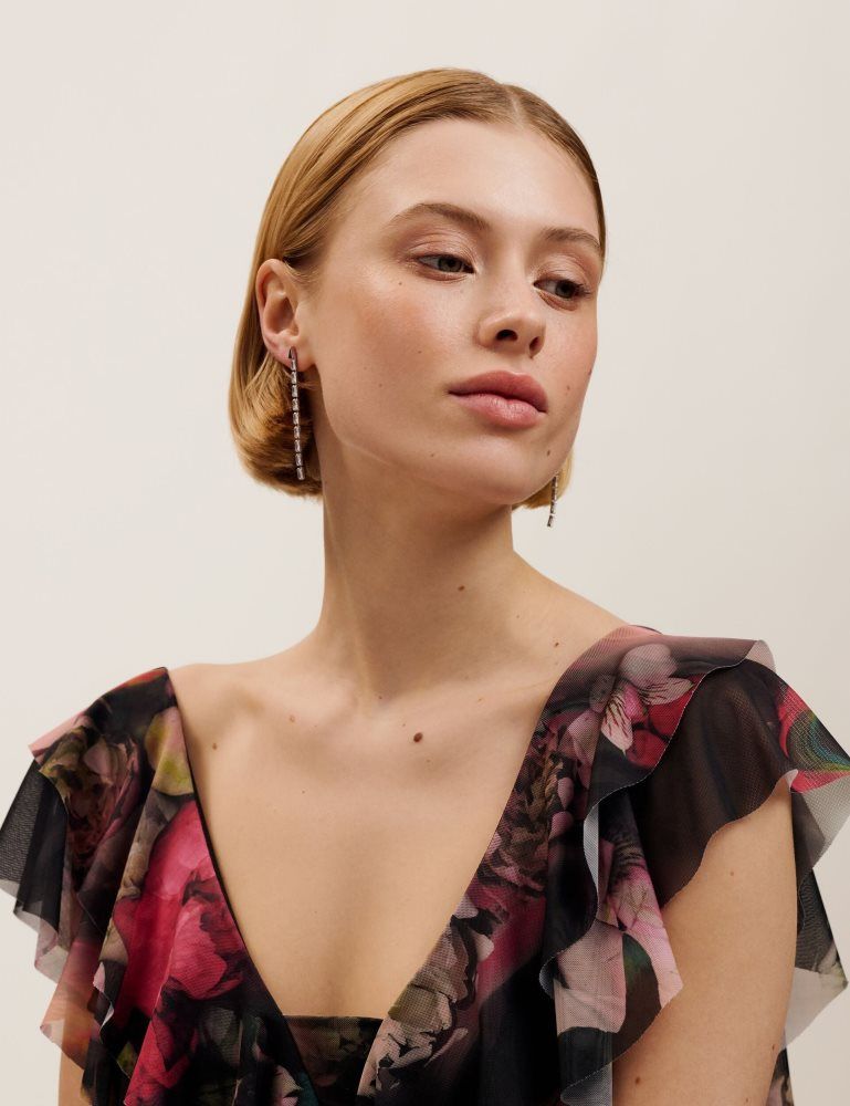 Ted Baker Isalie - Baguette Crystal Long Drop Earrings Schmuck Damen Silber | 280961-LDP