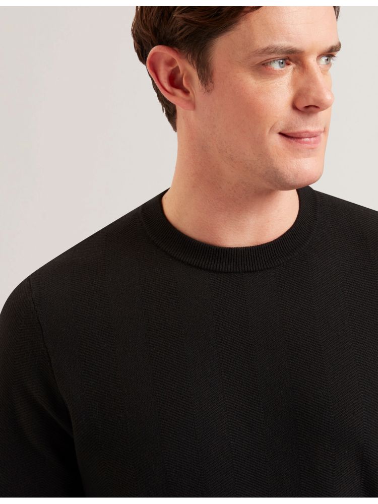 Ted Baker Jamals - Herringbone Knit Crew Neck Sweater Oberteile Herren Schwarz | 683172-KTO