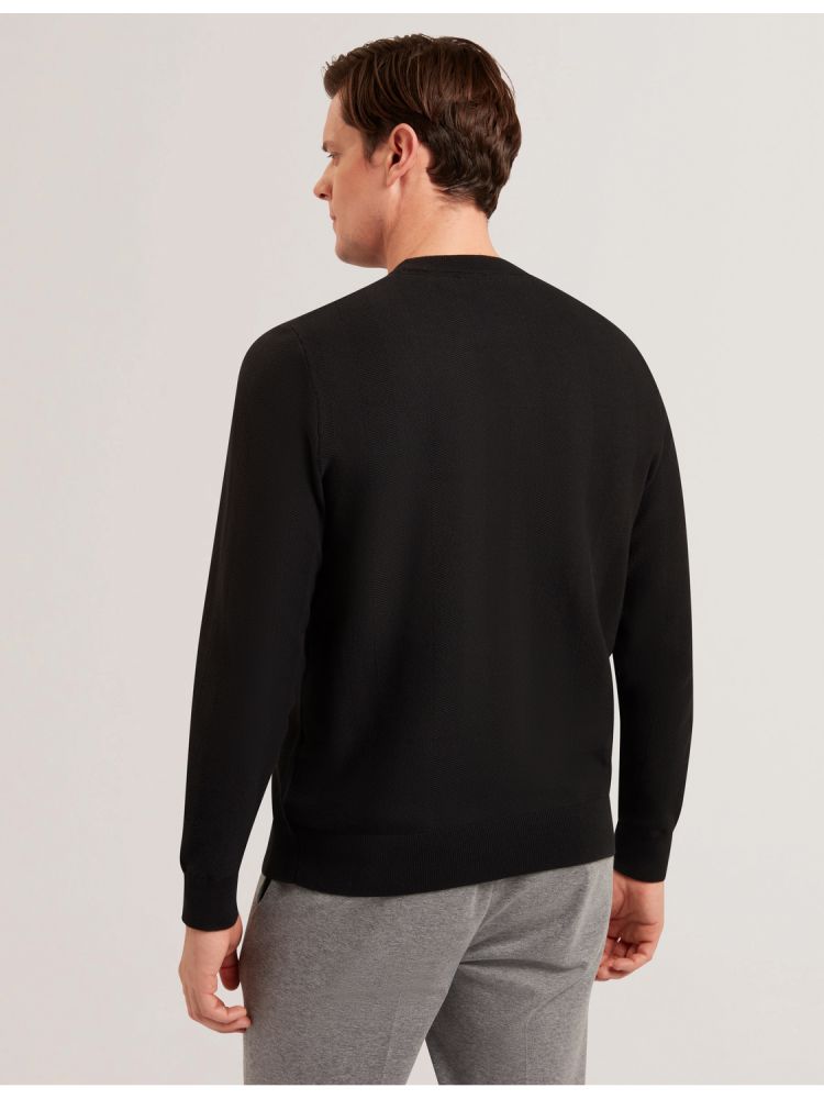 Ted Baker Jamals - Herringbone Knit Crew Neck Sweater Oberteile Herren Schwarz | 683172-KTO