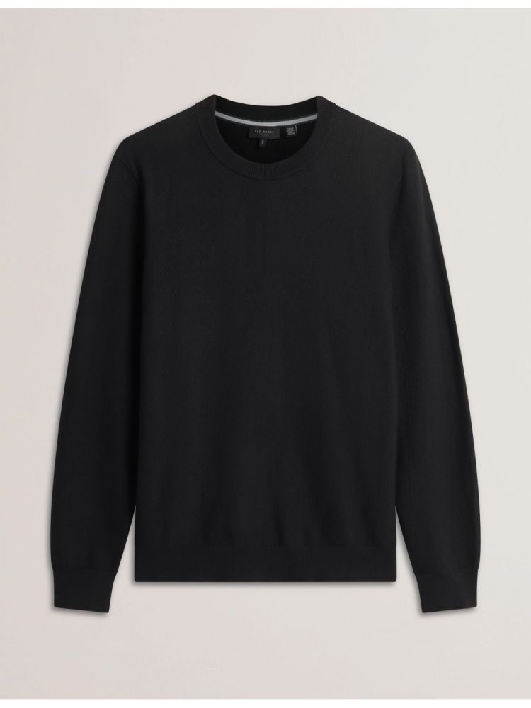 Ted Baker Jamals - Herringbone Knit Crew Neck Sweater Oberteile Herren Schwarz | 683172-KTO