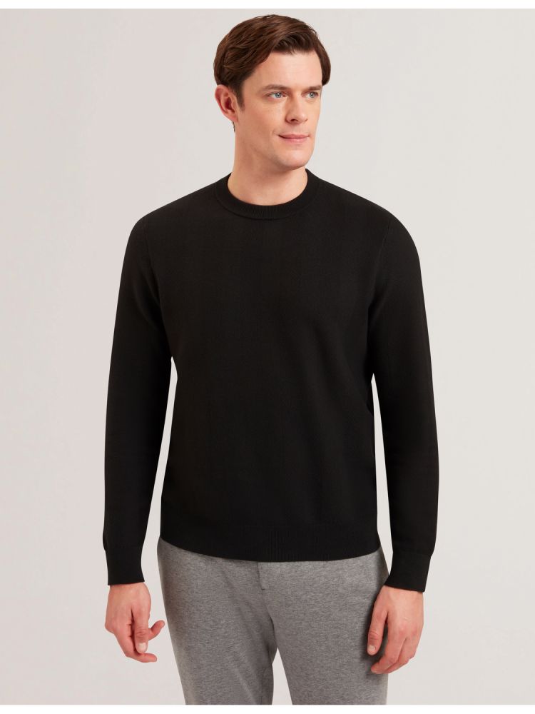 Ted Baker Jamals - Herringbone Knit Crew Neck Sweater Oberteile Herren Schwarz | 683172-KTO
