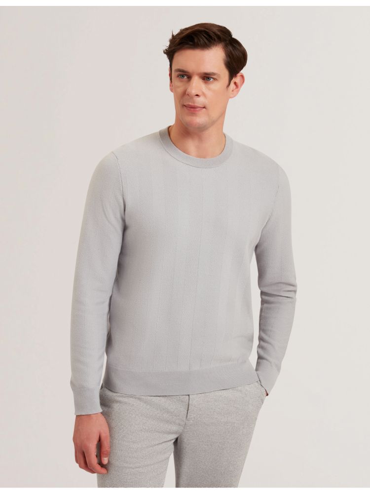 Ted Baker Jamals - Herringbone Knit Crew Neck Sweater Pullover Herren Grau | 362951-AZB