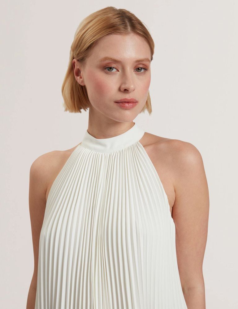 Ted Baker Jamaya - High Halter Neck Pleated Sleeveless Top T-shirts Damen Weiß | 685037-YTH
