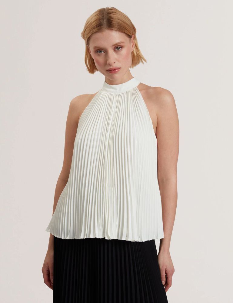 Ted Baker Jamaya - High Halter Neck Pleated Sleeveless Top T-shirts Damen Weiß | 685037-YTH