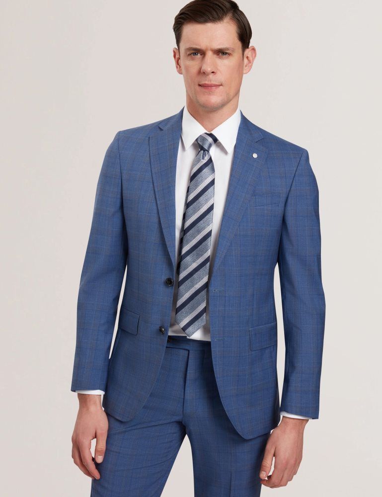 Ted Baker Jayad - Slim Fit Blue Check Wool Suit Jacket Anzüge Herren Blau | 875341-SVL