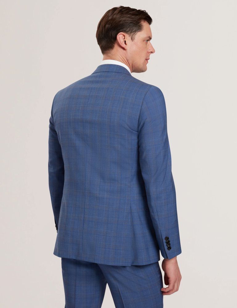 Ted Baker Jayad - Slim Fit Blue Check Wool Suit Jacket Anzüge Herren Blau | 875341-SVL