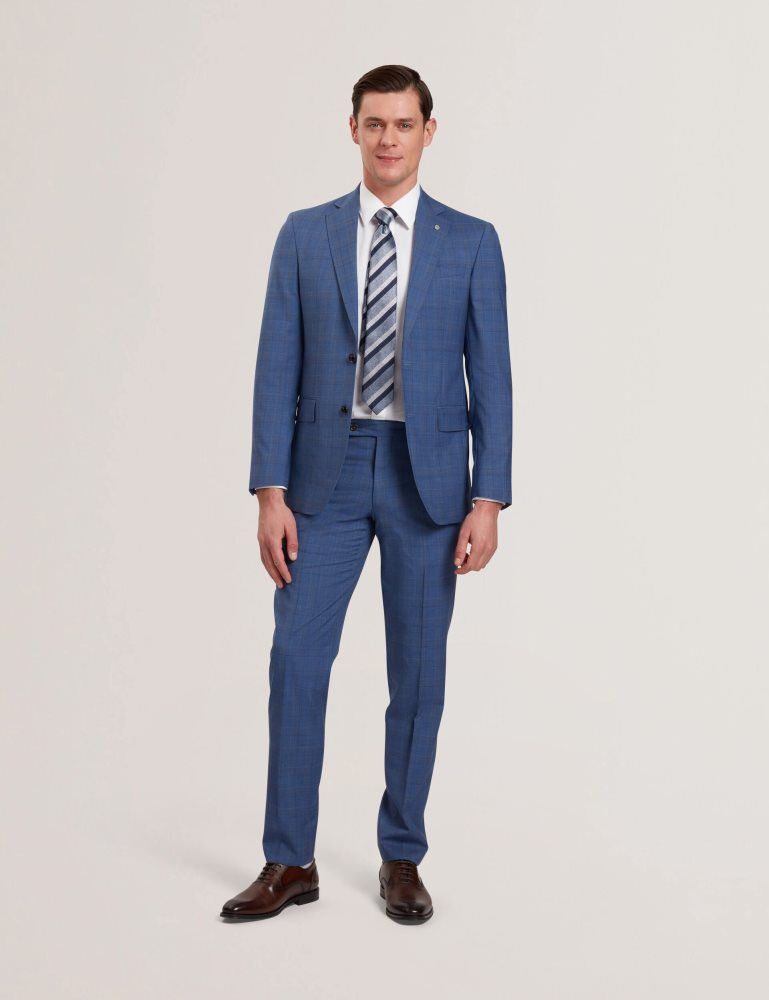 Ted Baker Jayad - Slim Fit Blue Check Wool Suit Jacket Anzüge Herren Blau | 875341-SVL
