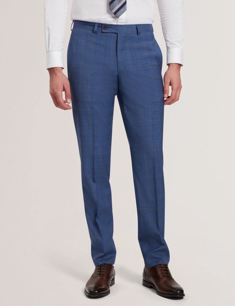 Ted Baker Jayads - Slim Fit Blue Check Wool Suit Pants Anzüge Herren Blau | 265904-VBX