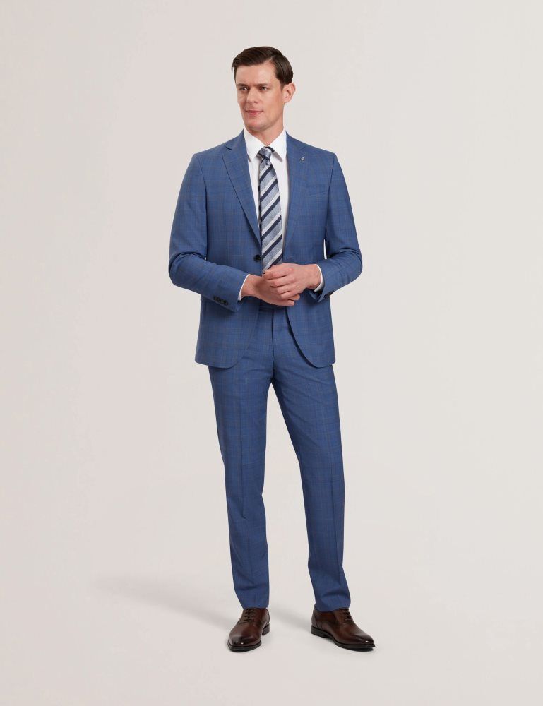 Ted Baker Jayads - Slim Fit Blue Check Wool Suit Pants Anzüge Herren Blau | 265904-VBX