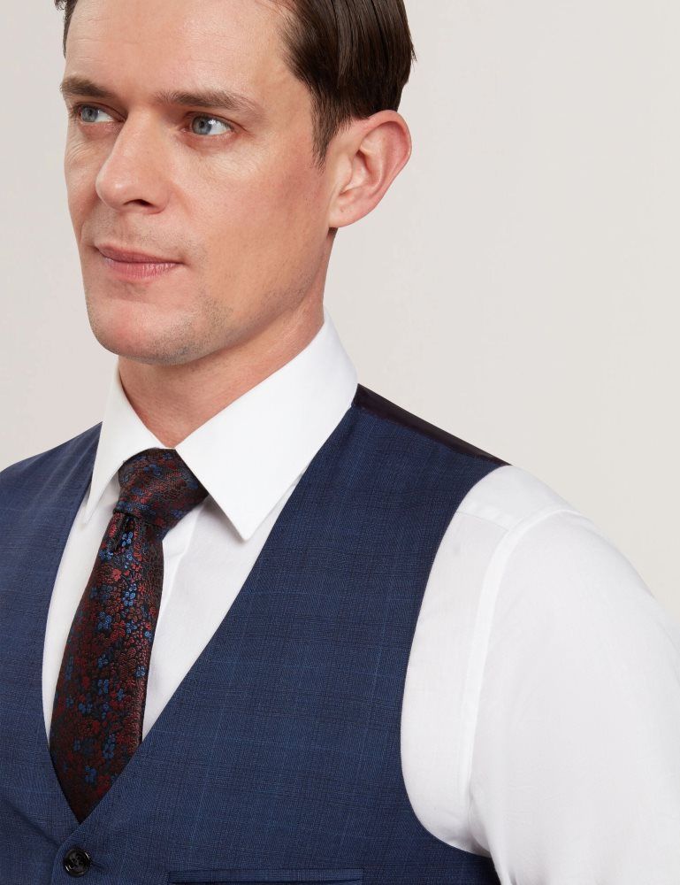 Ted Baker Jayalav - Slim Fit Navy Check Wool Suit Vest Anzüge Herren Navy | 018569-MLU
