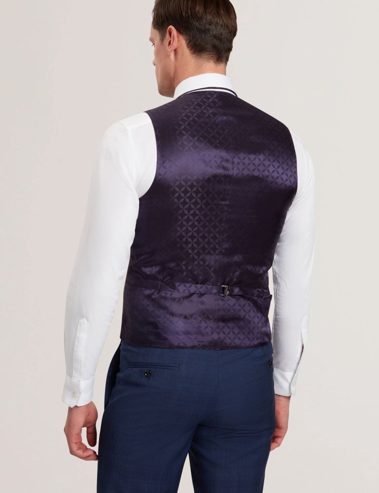 Ted Baker Jayalav - Slim Fit Navy Check Wool Suit Vest Anzüge Herren Navy | 018569-MLU