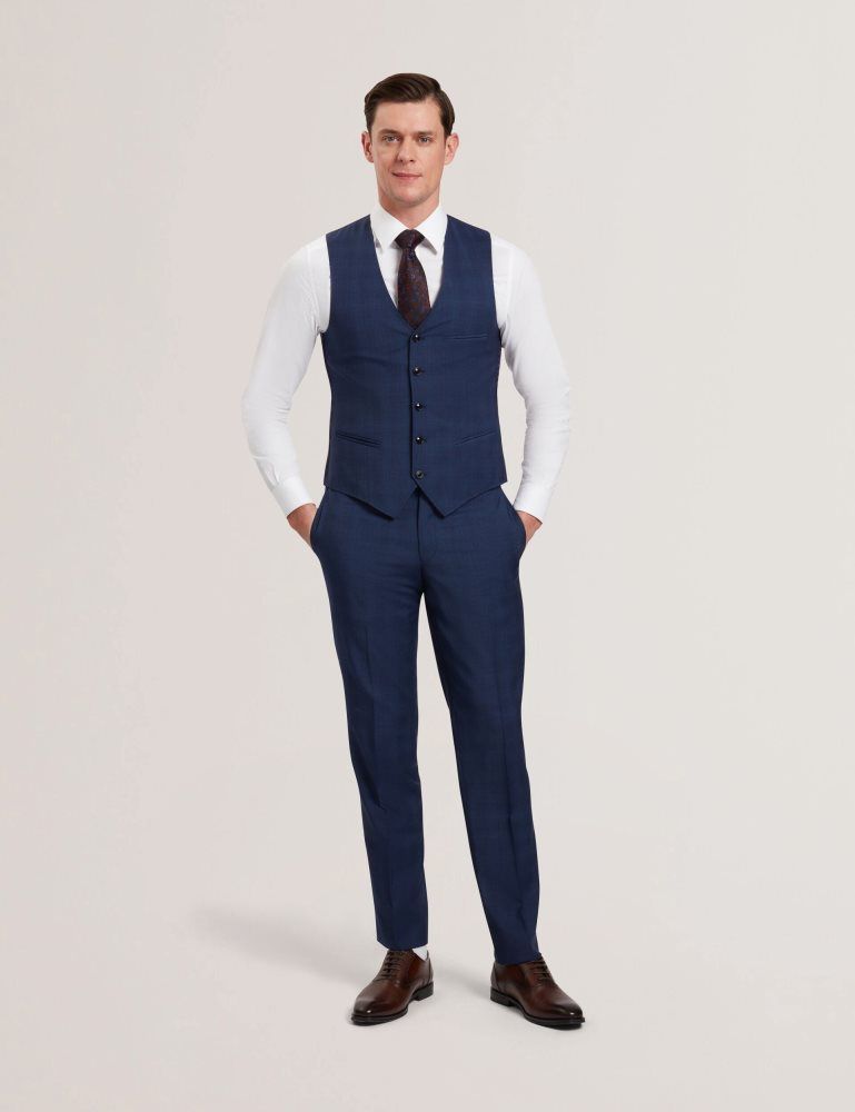 Ted Baker Jayals - Slim Fit Navy Check Wool Suit Pants Anzüge Herren Navy | 587940-MKR
