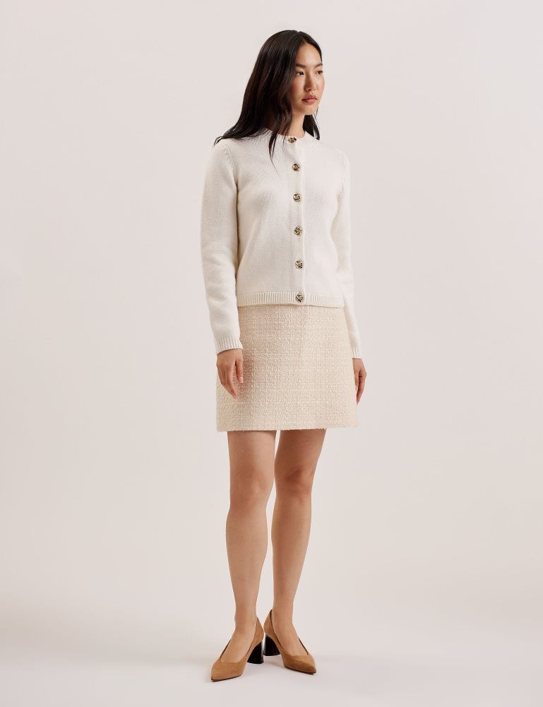 Ted Baker Jaycey - Rose Button Knitted Crew Neck Cardigan Pullover Damen Weiß | 713645-OWR