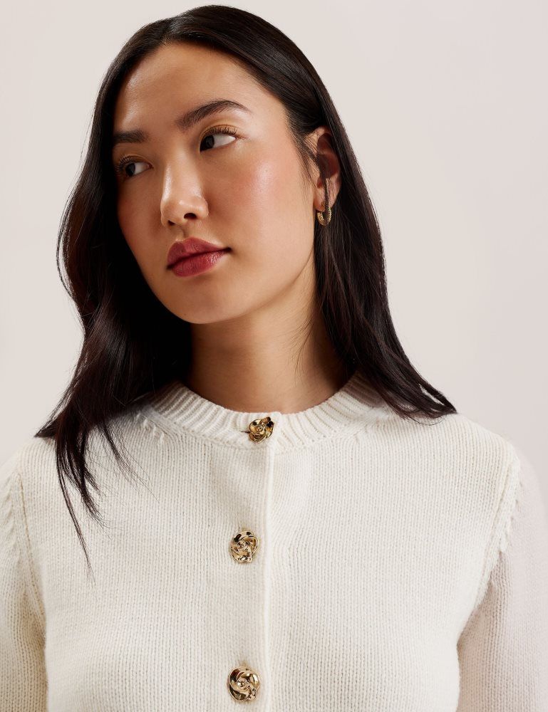Ted Baker Jaycey - Rose Button Knitted Crew Neck Cardigan Pullover Damen Weiß | 713645-OWR