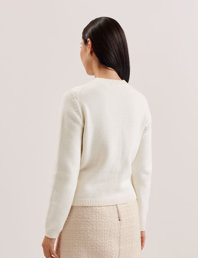 Ted Baker Jaycey - Rose Button Knitted Crew Neck Cardigan Pullover Damen Weiß | 713645-OWR