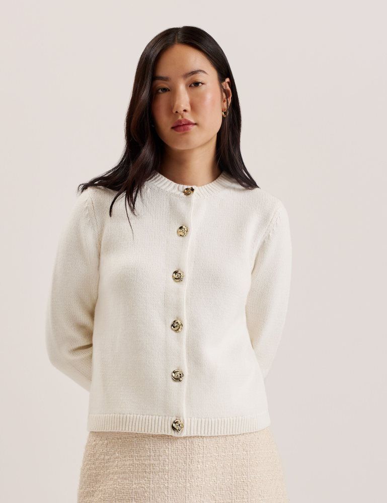 Ted Baker Jaycey - Rose Button Knitted Crew Neck Cardigan Pullover Damen Weiß | 713645-OWR