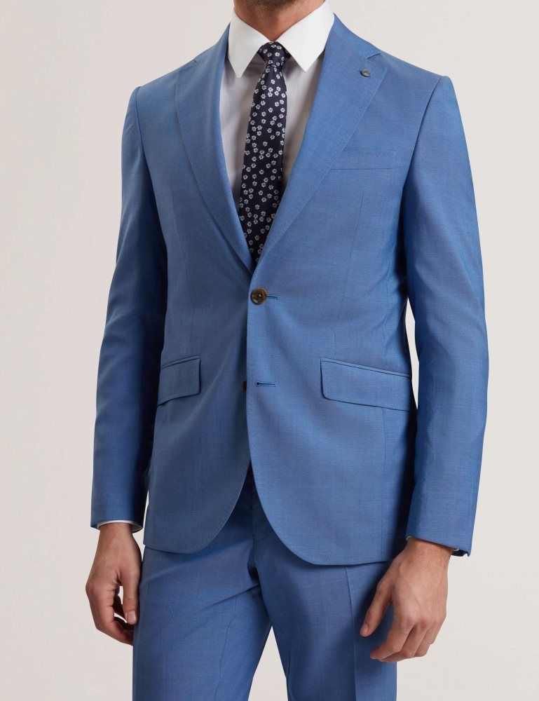 Ted Baker Jaying - Slim Fit Blue Textured Wool Suit Jacket Anzüge Herren Blau | 765328-NOX