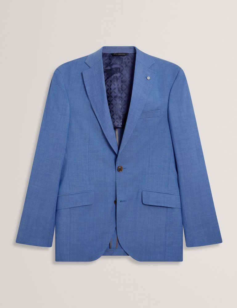 Ted Baker Jaying - Slim Fit Blue Textured Wool Suit Jacket Anzüge Herren Blau | 765328-NOX