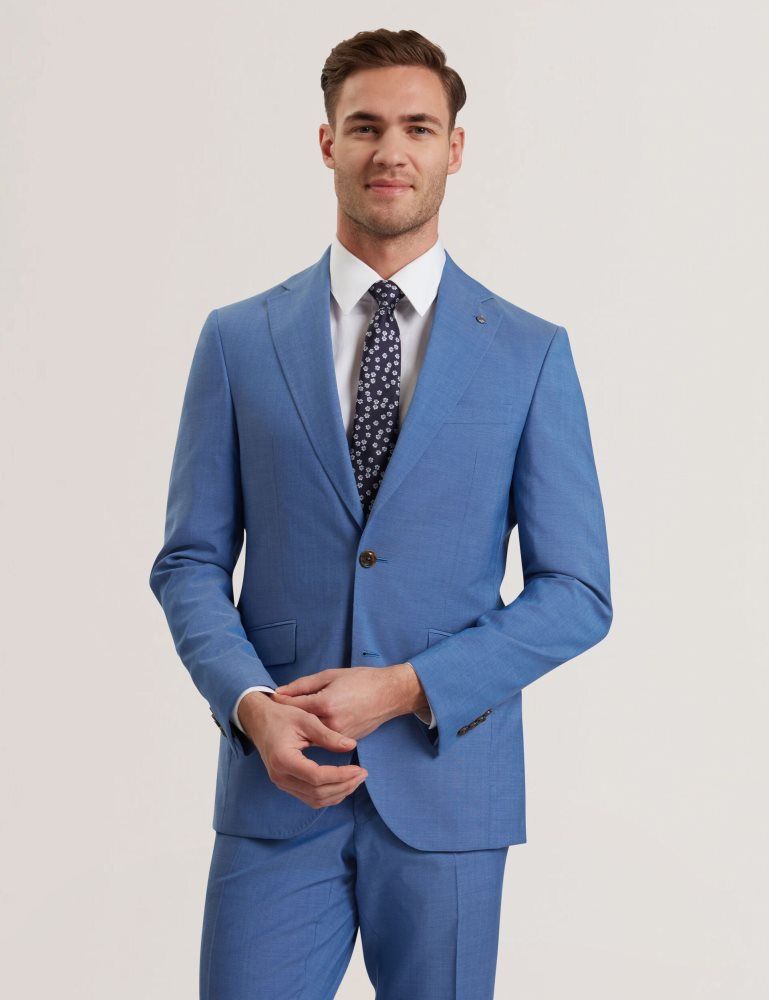 Ted Baker Jaying - Slim Fit Blue Textured Wool Suit Jacket Anzüge Herren Blau | 765328-NOX