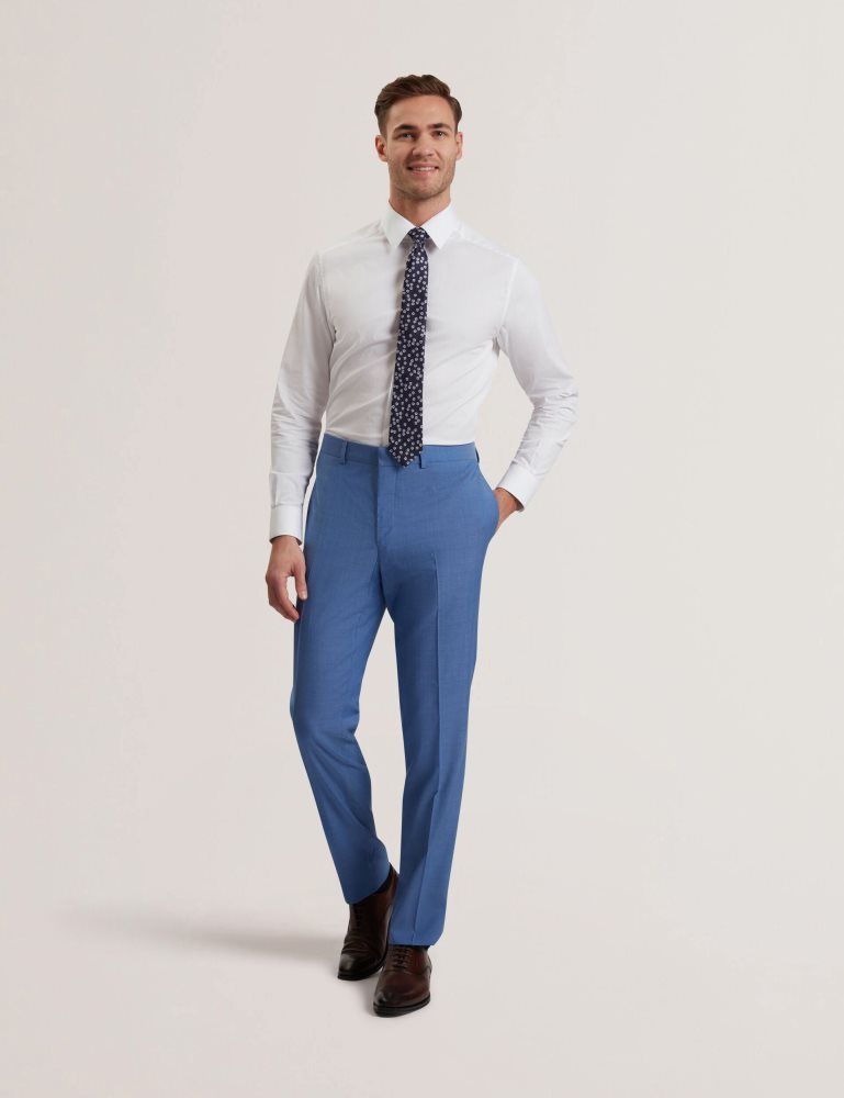 Ted Baker Jayings - Slim Fit Blue Textured Wool Suit Pants Anzüge Herren Blau | 527308-LDM