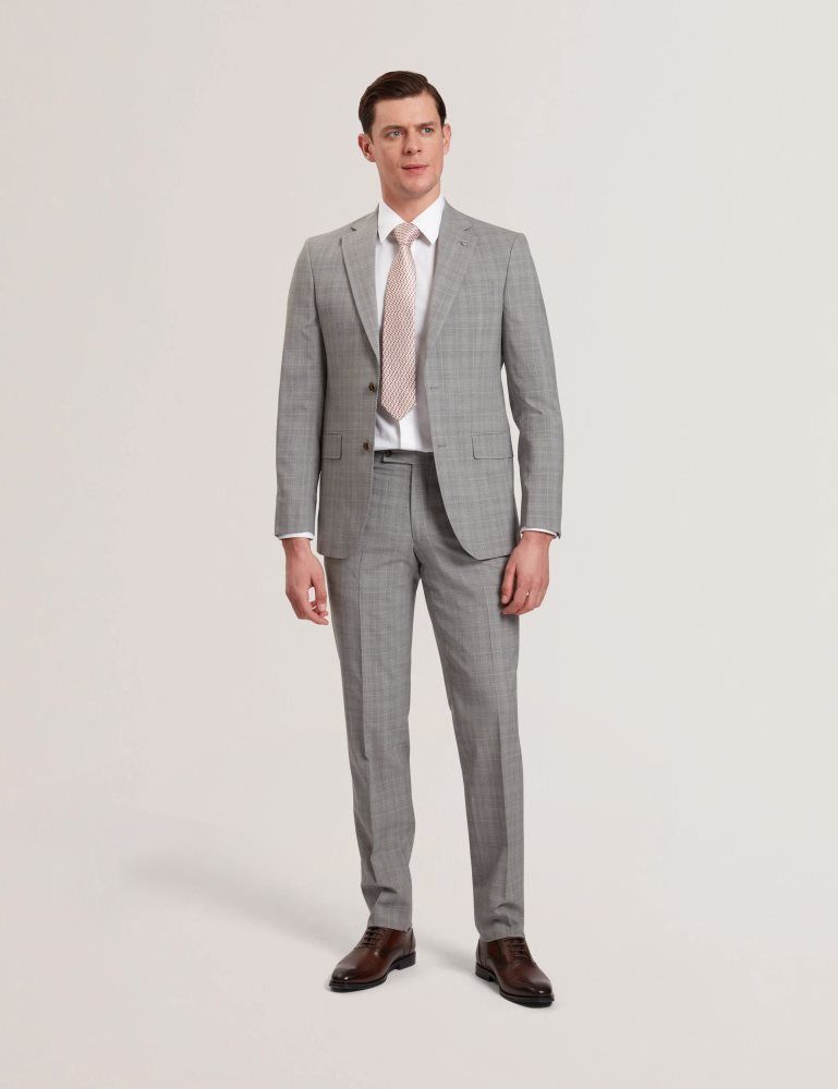 Ted Baker Jayson - Slim Fit Grey Check Wool Suit Jacket Anzüge Herren Grau | 739825-UCL
