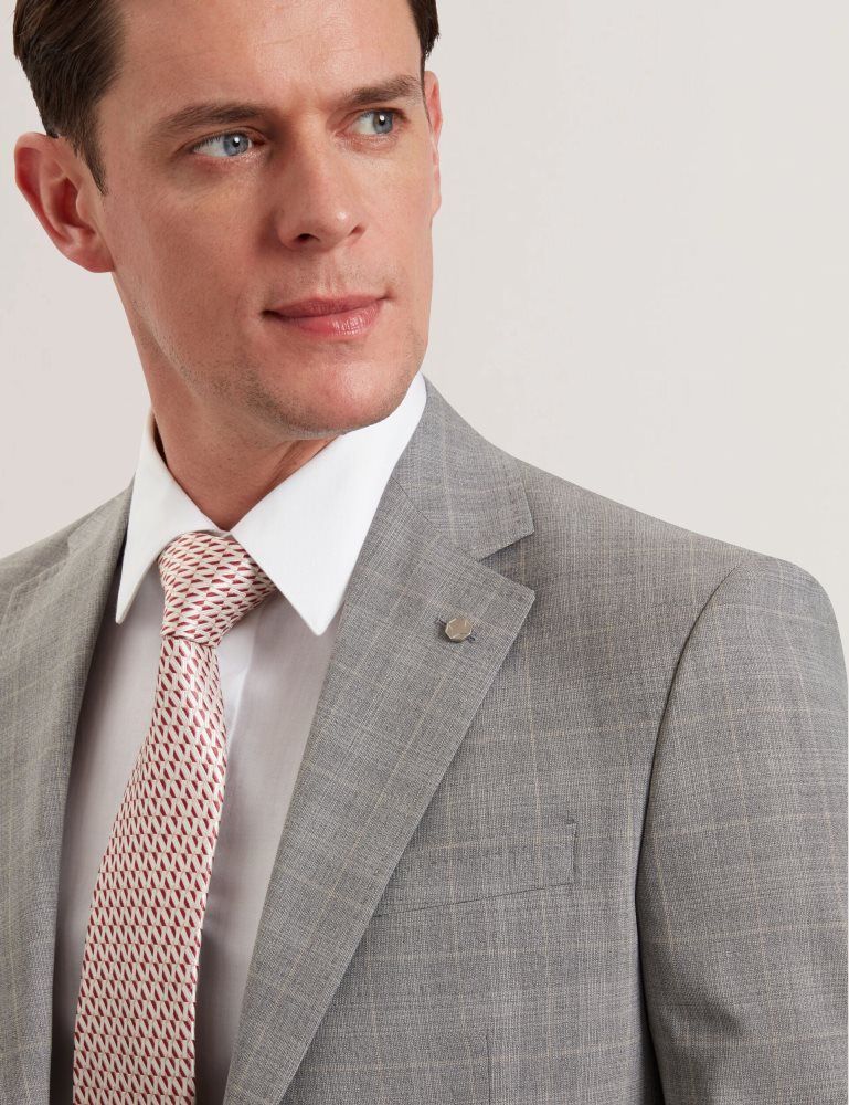 Ted Baker Jayson - Slim Fit Grey Check Wool Suit Jacket Anzüge Herren Grau | 739825-UCL