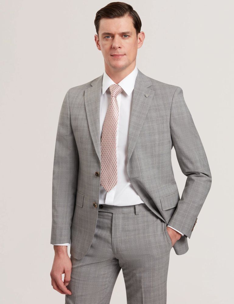 Ted Baker Jayson - Slim Fit Grey Check Wool Suit Jacket Anzüge Herren Grau | 739825-UCL