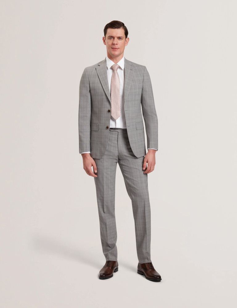 Ted Baker Jaysons - Slim Fit Grey Check Wool Suit Pants Anzüge Herren Grau | 846359-SVJ