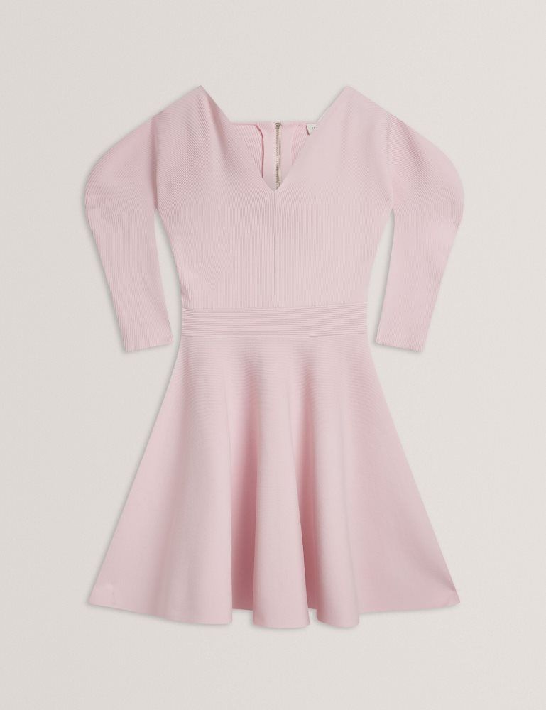Ted Baker Jescka - Structured Puff Sleeve Knitted Skater Dress Kleid Damen Rosa | 174963-QOK